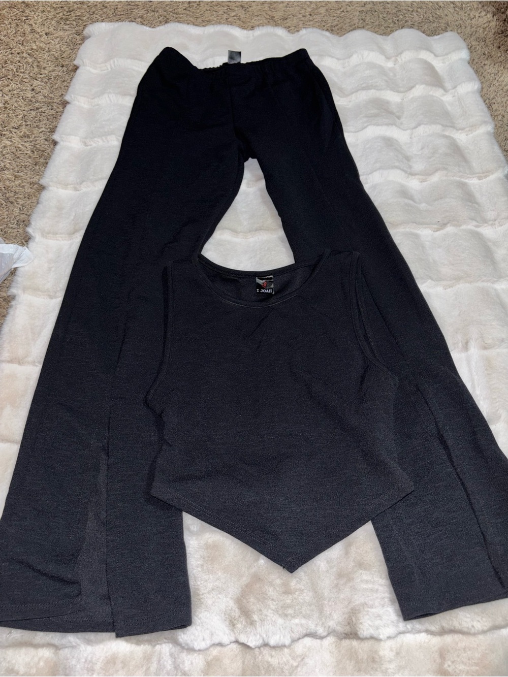 Black Knit Tank Top with Black Flare Pants Set